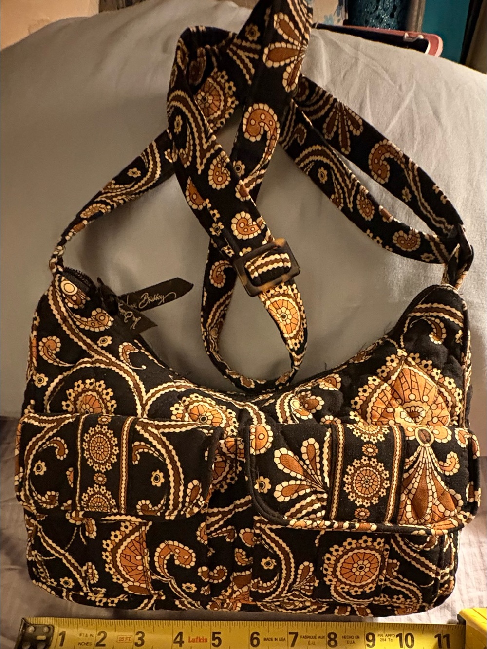 Vera Bradley Black and Gold Paisley Quilted Shoulder Bag